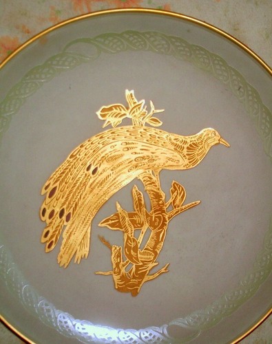 PIATTO 4C ITALY IN PORCELLANA E ORO 24kt. INCISO IN ACIDO: UCCELLO DEL PARADISO. - Foto 3 di 8