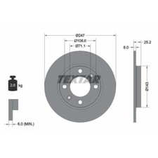 TEXTAR 2x Bremsscheibe hinten Ø247 mm beschichtet für Peugeot 206 CC 2D 1.6 16V