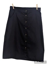 A - Jennifer Lauren Plus Women's XL Cotton Navy Blue Button Down Mid Length...