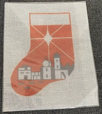 Vtg Rare Mini Stocking of Star of Bethlehem handpainted needlepoint canvas