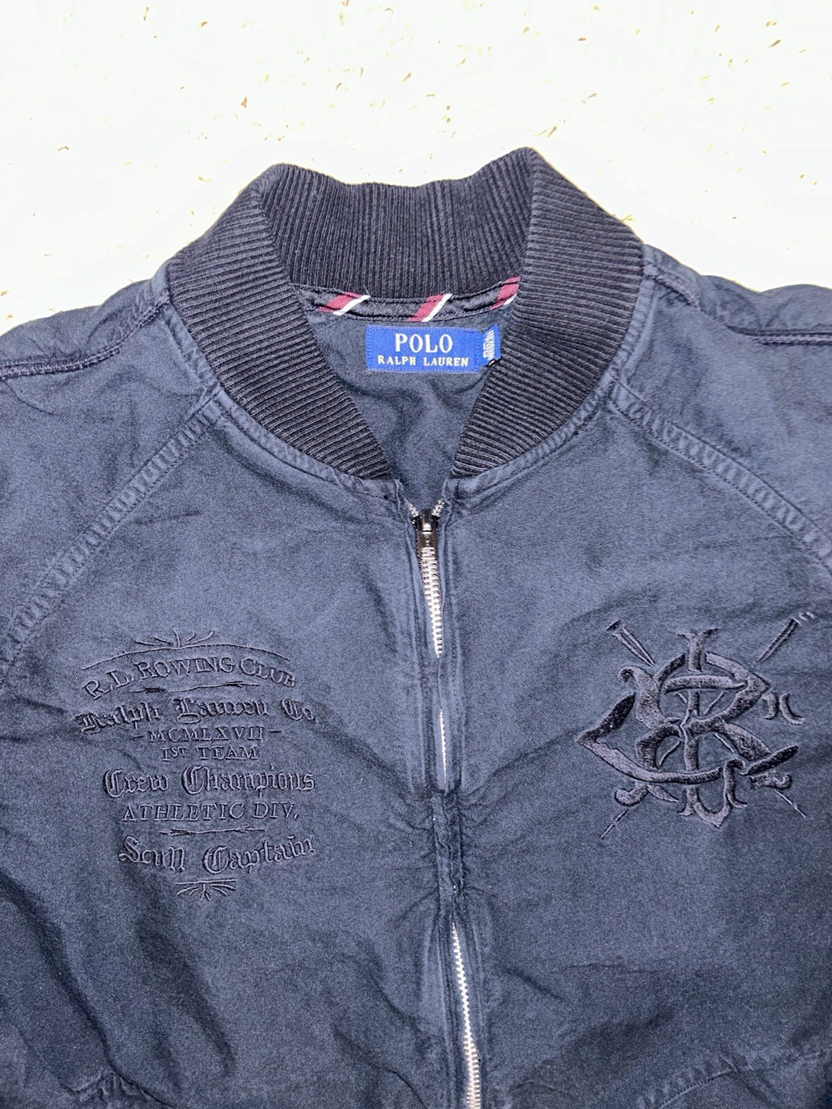 FILA Polo Ralph Lauren Rowing Club Bomber Giacca Uomo Large RARO VINTAGE Nero
