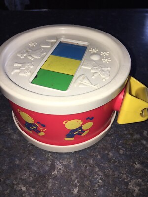 Vintage  Fisher Price Xylophone Drum  Teddy Bear Musical Toy Missing Baton