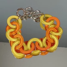 Chunky Resin Link Bracelet Orange Yellow Toggle Clasp Statement Jewelry