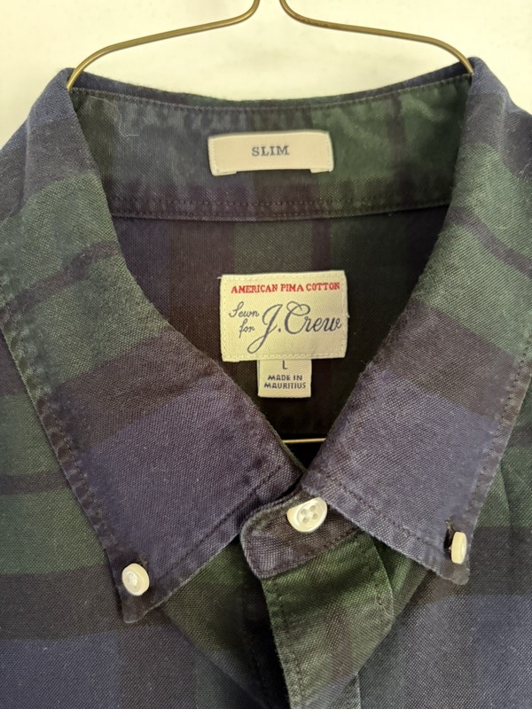 J Crew Shirt Mens Large Oxford Button Down Slim Plaid black watch 