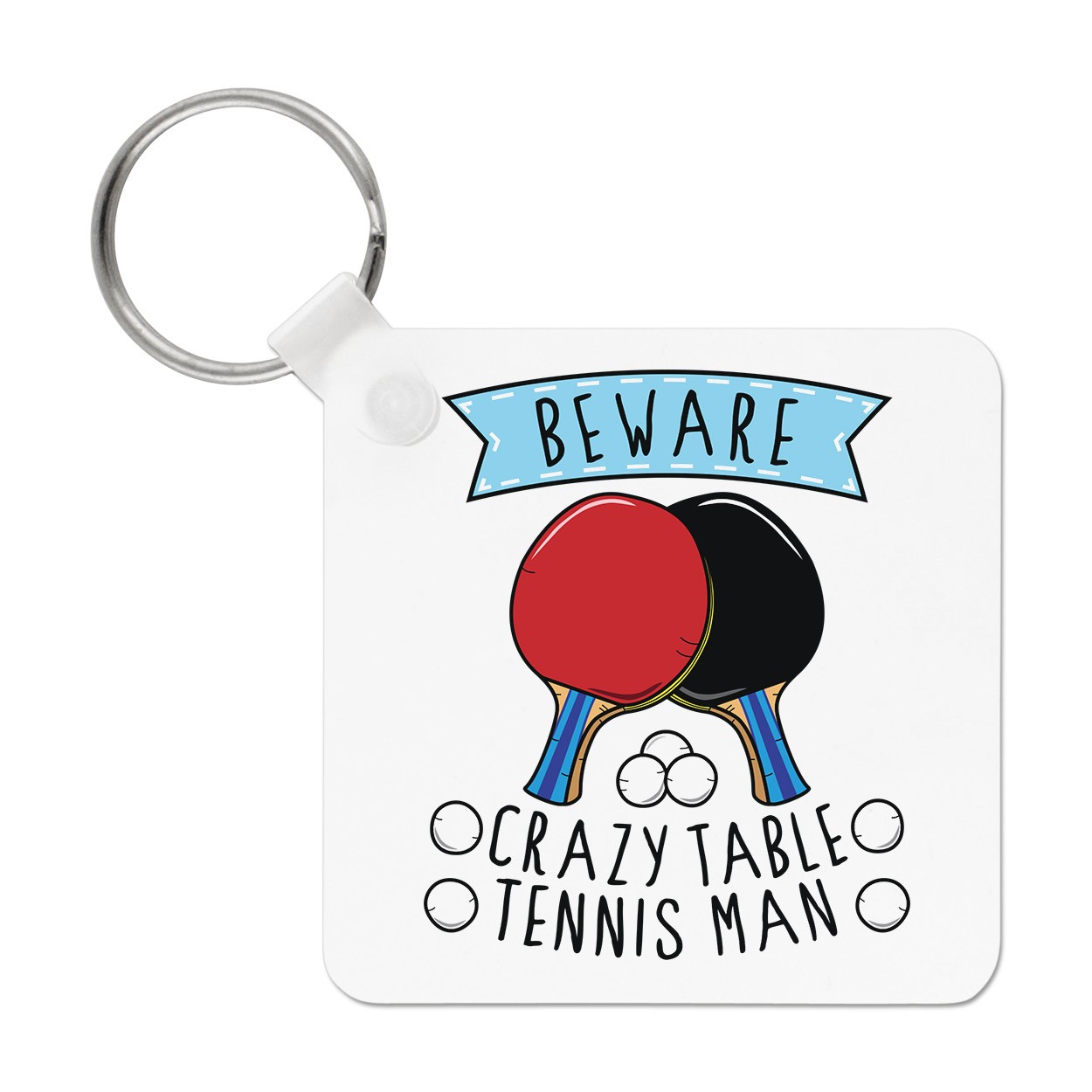 Beware Crazy Table Tennis Man Keyring Key Chain Ping Pong Sport Funny