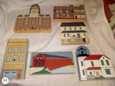 Lot of 6 The Cats Meow Village Vintage Lot 90s Wooden House Town Buildings READ