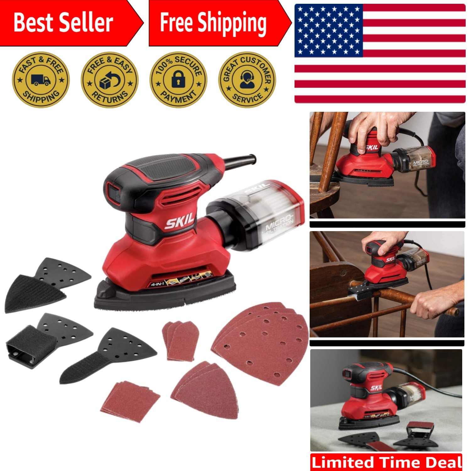 Corded Multi-Function Detail Sander with Micro-Filter Dust Box 3 Additional A...