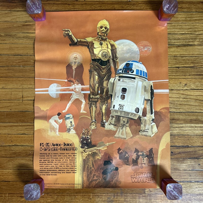Vintage R2-D2 C-3PO StarWars Burger King King Coca Cola Promo Poster