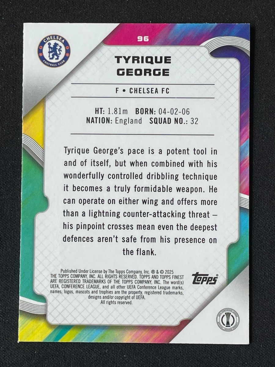 Tyrique George 2024-25 Topps Finest UEFA Purple Refractor /299 RC