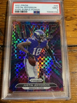 2021 Justin Jefferson Prizm Hype Purple Power /49 (#H5) PSA 9 Jersey Match