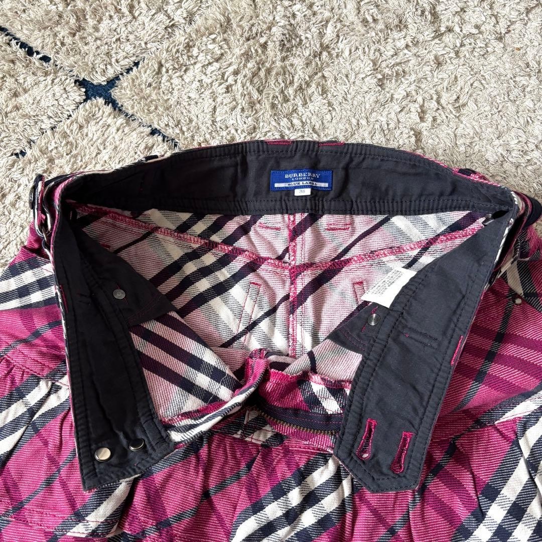Burberry Blue Label Mini Skirt Tiered Frill Logo Check Pink 38