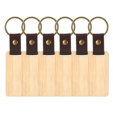 6Pcs Rectangle Wooden Keychain Blanks, Brown