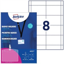 [4825] Avery Boîte de 10 pochettes badges 60 x 90 mm avec 16 inserts et lacets