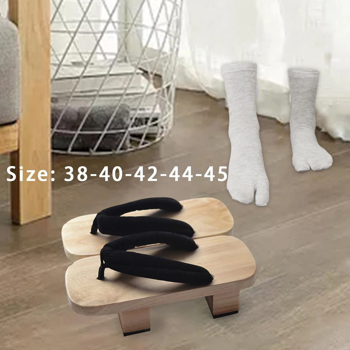 Xpuing Zoccoli Geta Giapponesi In Legno Per Uomo – Sandali Tradizionali (Nero, Taglia 40)
