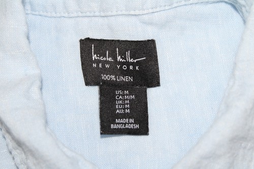Nicole Miller Sz M Linen Button Down Shirt Light Blue Long Sleeve - Afbeelding 6 van 6