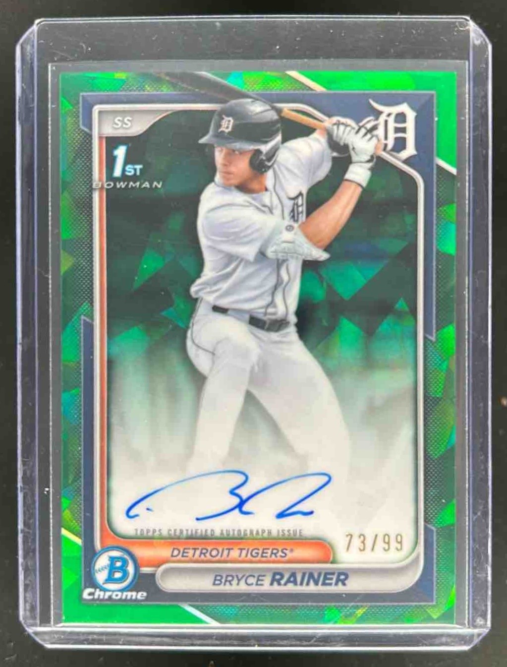 2024 Bowman Draft Sapphire Bryce Rainer Chrome Auto Green 1st #/99 Tigers