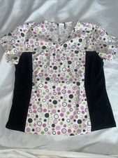 cherokee scrub top size large polka Dot Print W Solid Sides Has Pockets