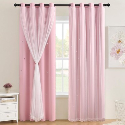 Pink Curtains for Girls Bedroom Blackout Kids Curtain 1 Panel | Light pink layer