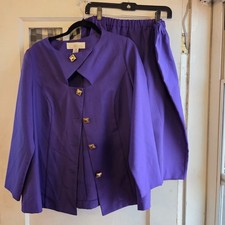 VTG Allison Woods Women's Purple Skirt Suit Button Front Long Sleeve Size 18