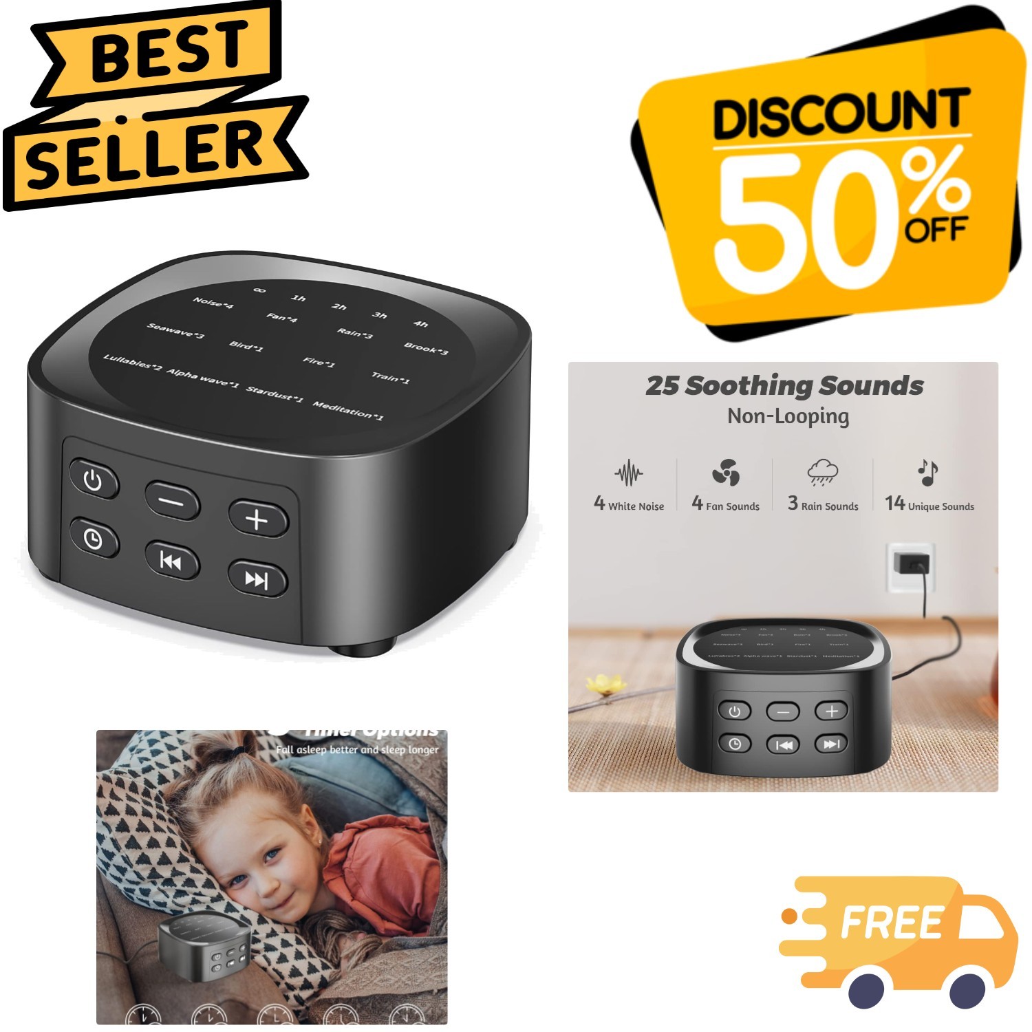 Portable White Noise Machine with 25 Soothing Sounds – Ideal for Sleep & Travel-image