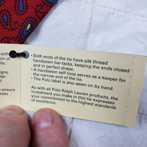 NWT Vintage Polo Ralph Lauren Hand Made USA Mens Red 100% Silk Tie Paisley NEW - Imagen 15 de 15