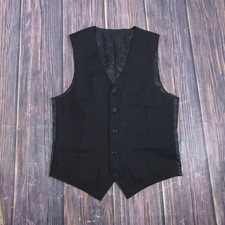 Suit Vest Mens 38 Black Solid 3 Piece Belted Formal Waistcoat Wedding Business