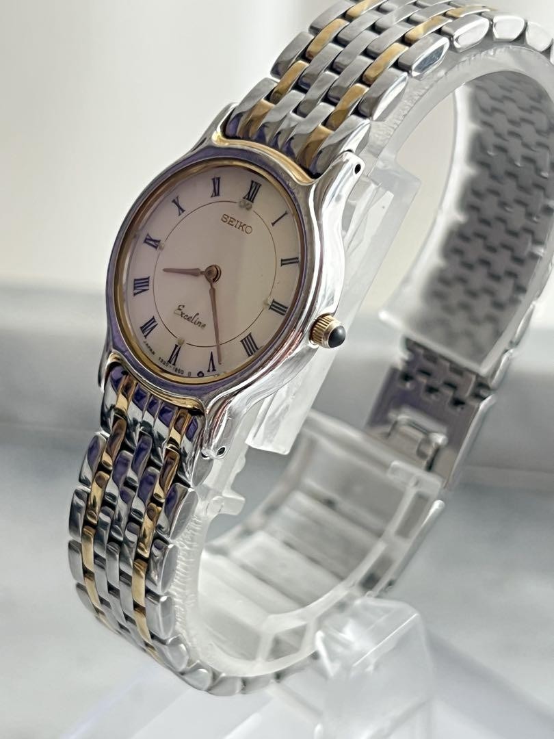 【新古】SEIKO EXCELINE 6Pダイヤ付 Vintage 1990 N MINT Seiko Exceline 7320-6570 Two-Tone Tank Qz