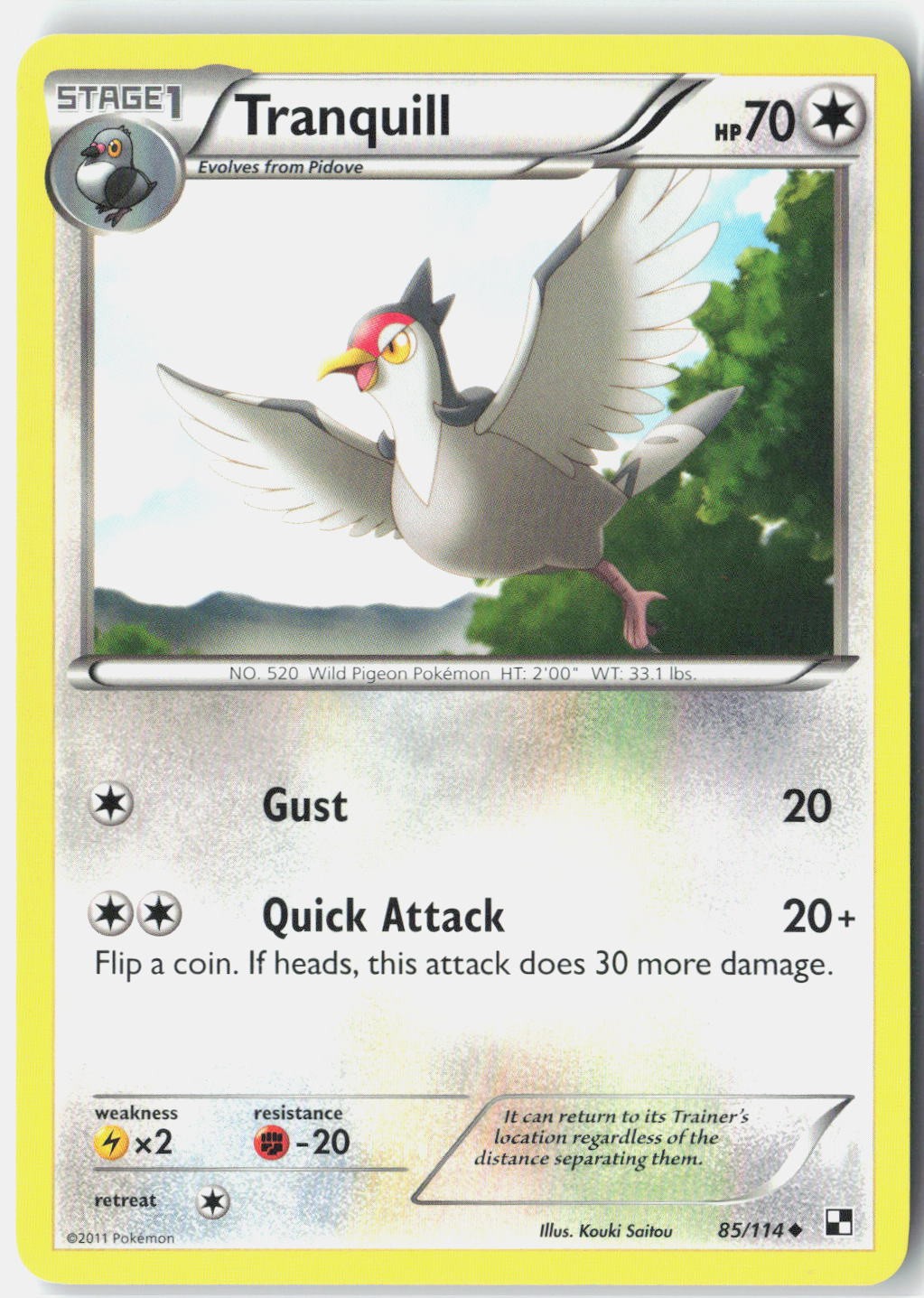 Tranquill Black and White 85/114 Pokemon Card