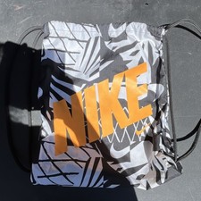 Nike Drawstring Gym Bag Polyester Black White Orange Adjustable Strap Logo