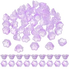 100 Pcs Glass Flower Beads for Jewelry Making, Loose Bead Charm, Light Purple