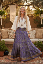 Summer Purple Floral Beach Maxi Skirt For Womens Printed Boho Gypsy Skirts S/M