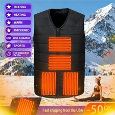 Men Women Winter Warm Heated Vest - 10 Zone 3 Level USB Charging Large