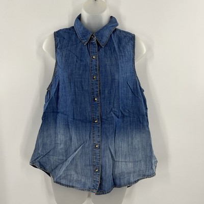 Life in Progress Womens Sleeveless Blue Denim Buttoned Down Tunic Top Size Small