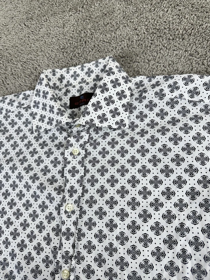 Camisa Etro Para Hombre 42 Blanca Negra Estampado Floral Medallón Con Botones Hecha en Italia Foto 3 de 4