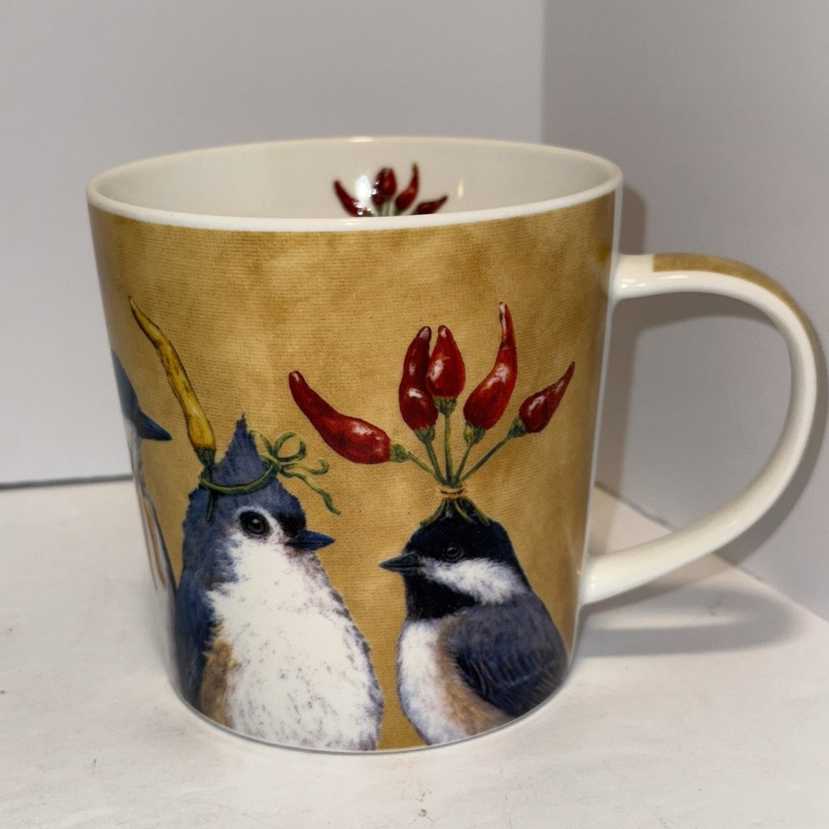 PPD Vicki Sawyer New Bone China Coffee Mug Birds Chili Peppers