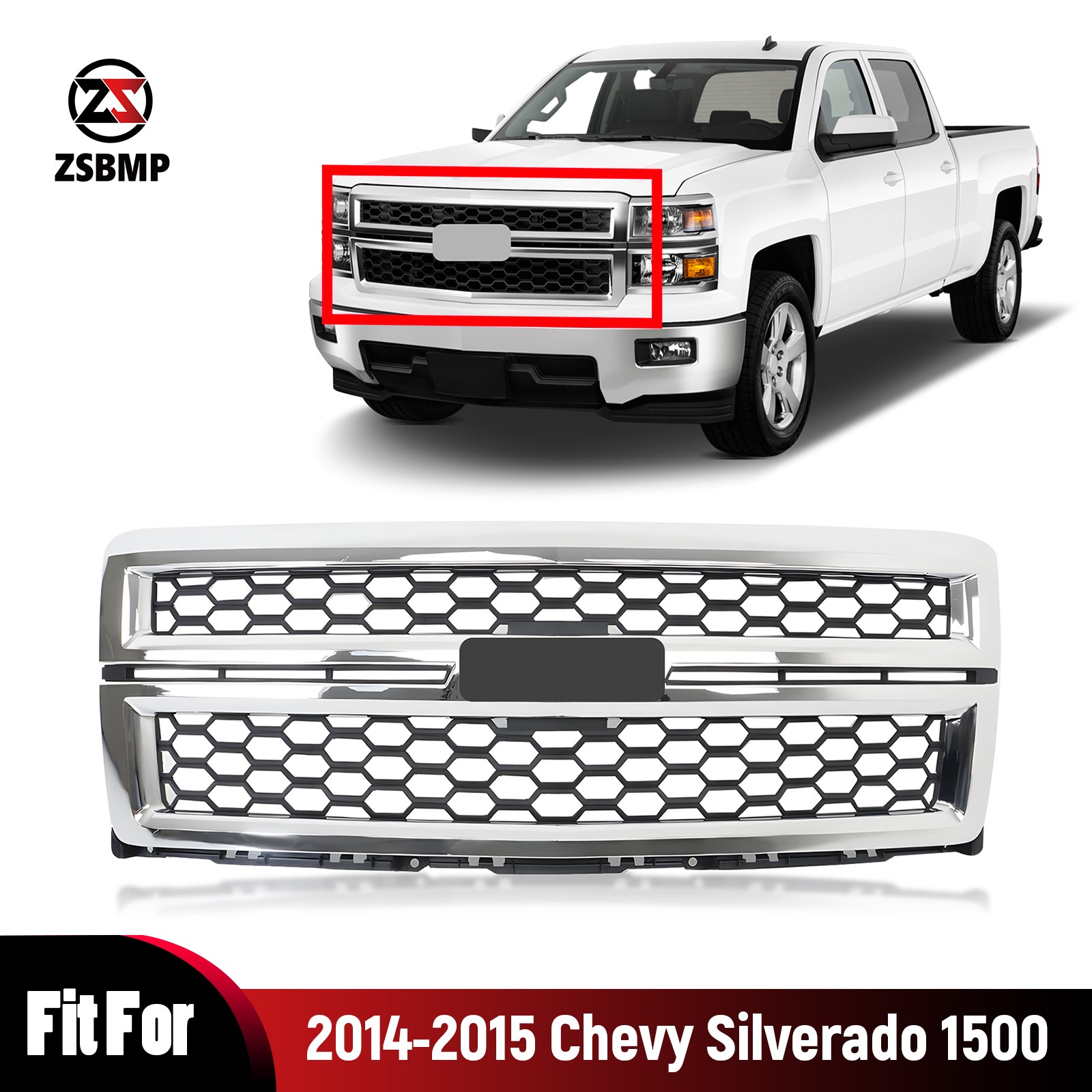 For 2014-2015 Chevy Silverado 1500 Front Bumper Grille Chrome Honeycomb 23259620