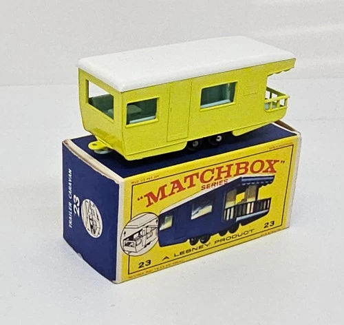 Matchbox Lesney – 23d   Trailer Caravan   1965   (#253)   Yellow with 'E2' box