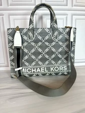 Michael Kors Gigi Large Empire Jacquard Tote Bag Gray Silver Hardware Pristine!