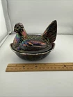 Vintage Fenton Highly Iridized Carnival Glass Hen on a Nest 6" Ruby Glass