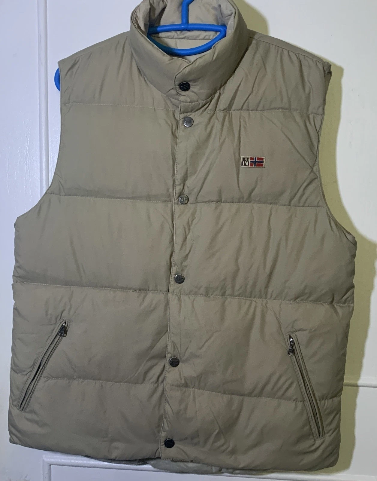 Napapijri Men's Reversible Down Vest Beige Brown Puffer Gilet Jacket Size Medium