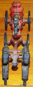 Vintage cast iron Fireman horse drawn fire pump wagon