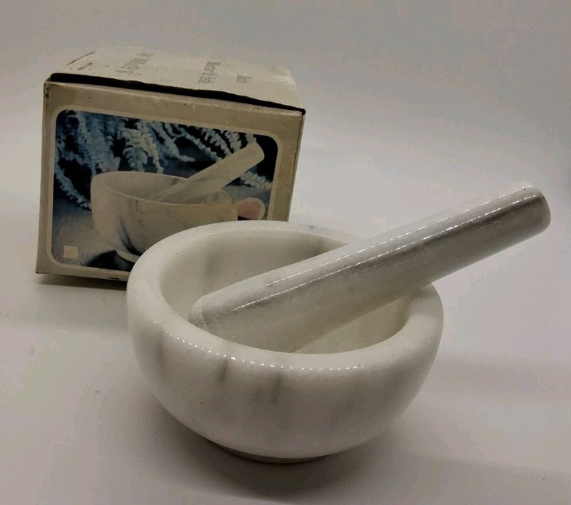 Vintage White Marble Mortar & Pestle Set in Original Box