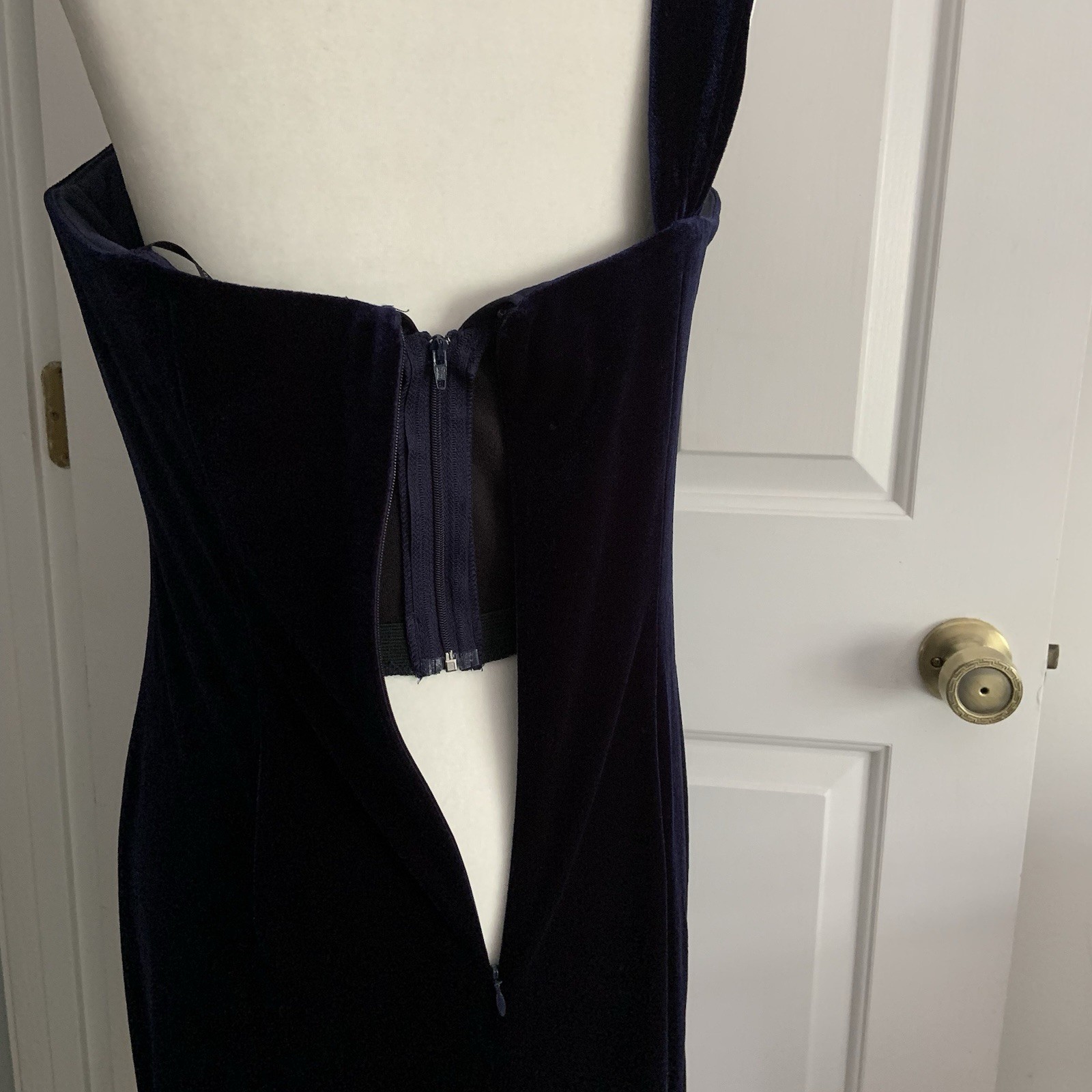David Meister Boned support Blue Velvet one shoulder Party Cocktail Dress sz 10