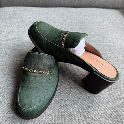 Madewell Farida Mules Calf Hair Chunky Heel Slip on Green Boho Women's 7