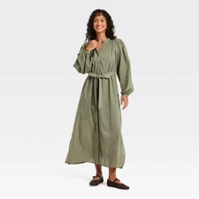 Women's Flounce Long Sleeve Collared Neck Maxi Shirtdress - Universal