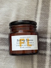 NEW Trader joes Joe's Fall Scented Candle GLASS Falling Leaves SOY 2.3 OZ 