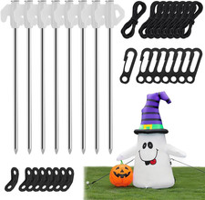 8 Pcs Metal Inflatable Stakes and Tethers Set, Heavy Duty Metal Ground Stakes wi