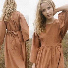 Doen Avignon Tie Waist Cotton Midi Dress Size Small