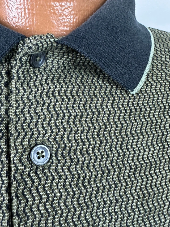 Camisa Polo Vintage Años 90 Geométrica Rayas Hombres XL Zig-Zag Amarillo Azul Marino St Johns Bay Foto 4 de 4