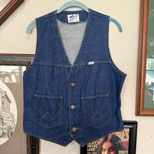 Vintage 70s Wrangler Denim Trucker Vest Mens Hippie Cowboy USA Size Medium